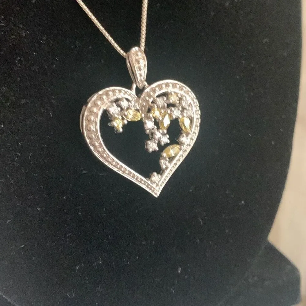 Sterling Silver 925 Heart Pendant Necklace Italy 18”‎
